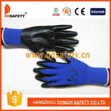 Blue Nylon with Black Nitrile Coated Safety Working Gloves